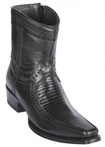 Los Altos Black Genuine Teju Boots Leather European Square Toe Low Shaft Cowboy Boots 76BF0705