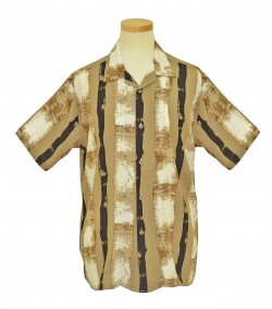 Pronti Tan / Taupe / Black / White Crepe Abstract Design Microfiber Short Sleeves Shirt S6172