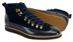 Giovanni "Nelson" Navy Calfskin Leather / Suede Wingtip Sneaker Boots