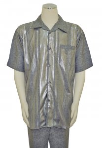 Pronti Grey / Metallic Silver Stripe Design Short Sleeve Outfit SP6164