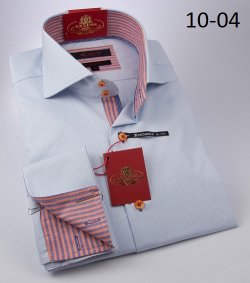 Axxess Light Blue / Orange Handpick Stitching 100% Cotton Modern Fit Dress Shirt 10-04