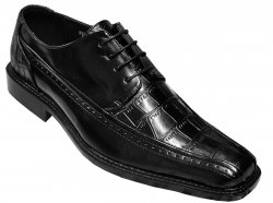 Antonio Cerrelli Black PU Leather / Alligator Print Lace-Up Shoes 6681