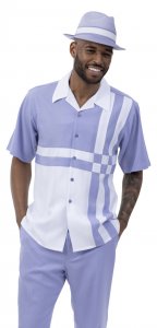 Montique Lavender / White Sectional Design Short Sleeve Outfit 2078.