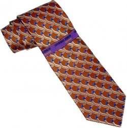 Earvin Magic Johnson Signature Rust/Royal Blue/Cream Self Design 100% Woven Silk Necktie