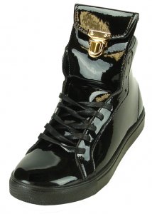 Encore By Fiesso Black PU Leather High Top Sneakers FI2244.