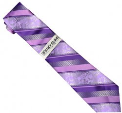 Stacy Adams Collection SA152 Violet / Lavender / Diagonal Paisley Design 100% Woven Silk Necktie/Hanky Set