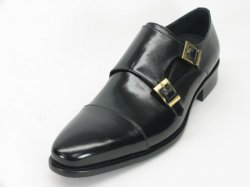 Carrucci Black Genuine Leather Shoes With Two Monk Straps KS099-302