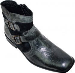 Robert Wayne "Cycle" Black Grey Boots With Double Buckle And Zipper On Both Sides