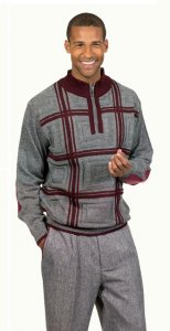 Montique Grey / Burgundy Half-Zip Sweater Outfit With Microsuede Elbow Patches 1718
