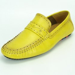 Fiesso Yellow PU Leather Perforated Casual Loafer FI2323.