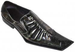 Zota Black Pleated With Metal Studs Diagonal Toe Snake Print Shoes G304-10