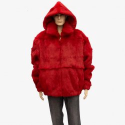 Winter Fur Red Full Skin Rabbit Jacket With Detachable Hood M05R02RD
