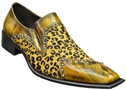 Zota Gold Leopard Hair / Genuine Leather Loafer Shoes With Metal Studs G370-11