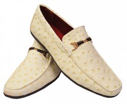 Tayno "Ozzie" Ivory Burnished Ostrich Embossed Vegan Leather Bit Strap Loafers