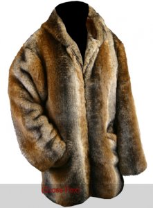 Hind Taupe/Brown Faux Fox Fur 3/4 Length Jacket w/ Hood 2460-CF