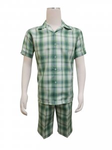 Pronti Green Combo / White / Gold Lurex Plaid Short Set Outfit SS6569