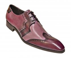Duca Di Matiste Bordo Burgundy / Mauve Genuine Italian Calfskin Leather Modern Wingtip Shoes 1115