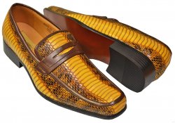 Antonio Cerrelli Yellow Gold / Black PU Leather Python Print Penny Loafer Shoes 6494