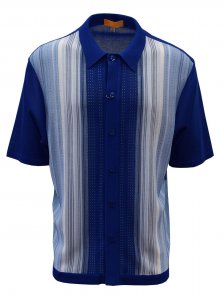 Silversilk Sapphire Blue / Powder Blue / White Button Up Knitted Short Sleeve Shirt 4106