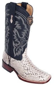 Los Altos Natural Genuine Python Snakeskin Wide Square Toe Cowboy Boots 8225749