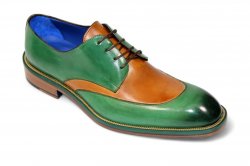 Emilio Franco "Cosimo" Green/Cognac Genuine Italian Calf Leather Lace-Up Dress Shoes.