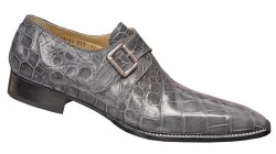 Mauri 53154 Medium Grey Genuine All-Over Alligator Skin Loafer Shoes With Monk Straps