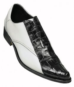 Mauri "M750/1" Black Genuine Crocodile / White Calf Pointed Toe Shoes.