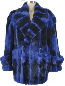Winter Fur Royal Blue Genuine Full Skin Rex Rabbit Pea Coat M18Q01RB.