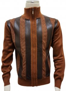 Bagazio Cognac / Brown PU Leather / Knitted Zip-Up Sweater BM2052