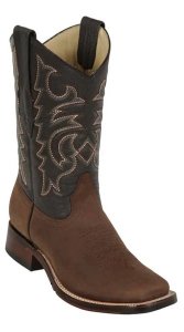 Los Altos Brown Genuine Crazy Leather Wide Square Toe Cowboy Boots 8266207