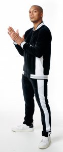 Stacy Adams Black / White Cotton Blend Velour Modern Fit Tracksuit Outfit 2576