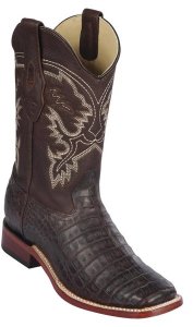 Los Altos Greasy Finish Genuine Caiman Belly Leather Wide Square Toe Cowboy Boots 822G8207