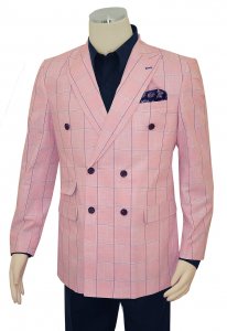 Cigar Couture Pink / Navy / Royal Blue Windowpane Double Breasted Cotton Blazer LJ-820