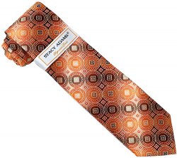 Stacy Adams Collection SA031 Rust / Brown Circular Design 100% Woven Silk Necktie/Hanky Set