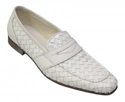Calzoleria Toscana White Basket Weave Hand Antique Genuine Leather Loafer Shoes 3793
