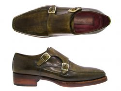 Paul Parkman 061 Green Genuine Leather Double Monkstrap Shoes