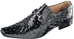 Mauri "Capri" 0215 Black All-Over Genuine Ostrich Loafer Shoes With Bracelet On Front