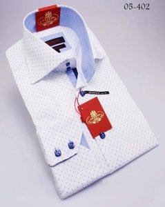 Axxess White / Blue Handpick Stitching 100% Cotton Dress Shirt 05-402