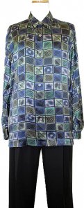 Stacy Adams Navy Blue Combo Silk Shirt/Micro Fiber Pant SM4306