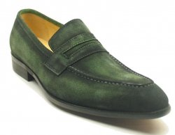 Carrucci Olive Genuine Suede Penny Loafer Shoes KS478-118S.