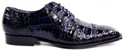 Belvedere "Marcello" Navy Genuine Crocodile Lace Up Cap Toe Shoes 1493.