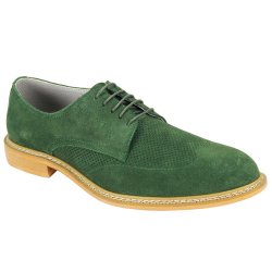 Giovanni "Kennedy" Green Perforated Calfskin Suede Wingtip Derby Dress Casual Shoes.