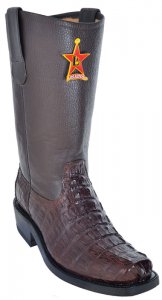 Los Altos Brown All-Over Genuine Crocodile Tail Leather Sole Biker Boot 55C0107
