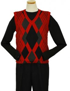 Prestige Red / Black / Grey Knitted Sweater Vest ARC-699