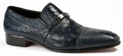 Mauri "4746/3" Wonder Blue Genuine Ostrich Leg / Ostrich Loafer Shoes.