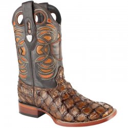 Wild West Glossy Brown Genuine Wild West Pirarucu Fish Cowboy Boots 28241007