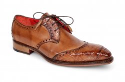 Fennix Italy "Jax" Brandy Genuine Alligator / Italian Suede Leather Lace-Up Dress Shoes.