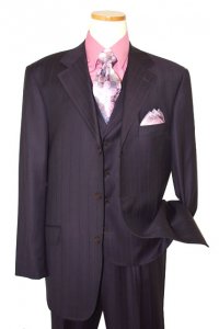 Extrema by Zanetti Dark Wine/Cranberry Stripes Super 120's Wool Vested Suit MZ42380