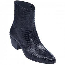 Los Altos Black Genuine Lizard Ankle Boot W/Zipper 630705