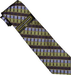 Stacy Adams Collection SA087 Plum / Olive / Sky Blue Diagonal Square Design 100% Woven Silk Necktie/Hanky Set